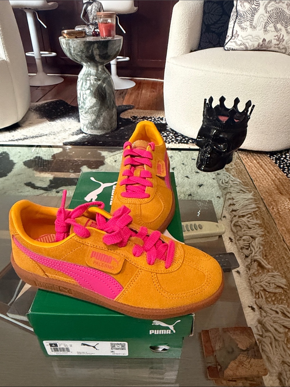 Puma Orange Suede Sneakers with Pink Accents